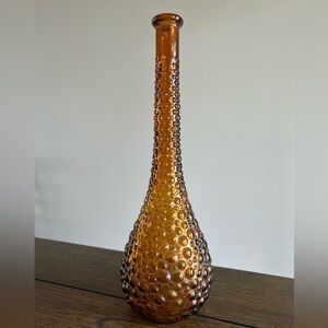 Vintage Empoli Amber Glass Genie Bottle No Topper Diamond Point MCM